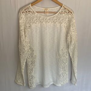 Sundance Embroidered Lace Long Sleeve Tee White Size Medium